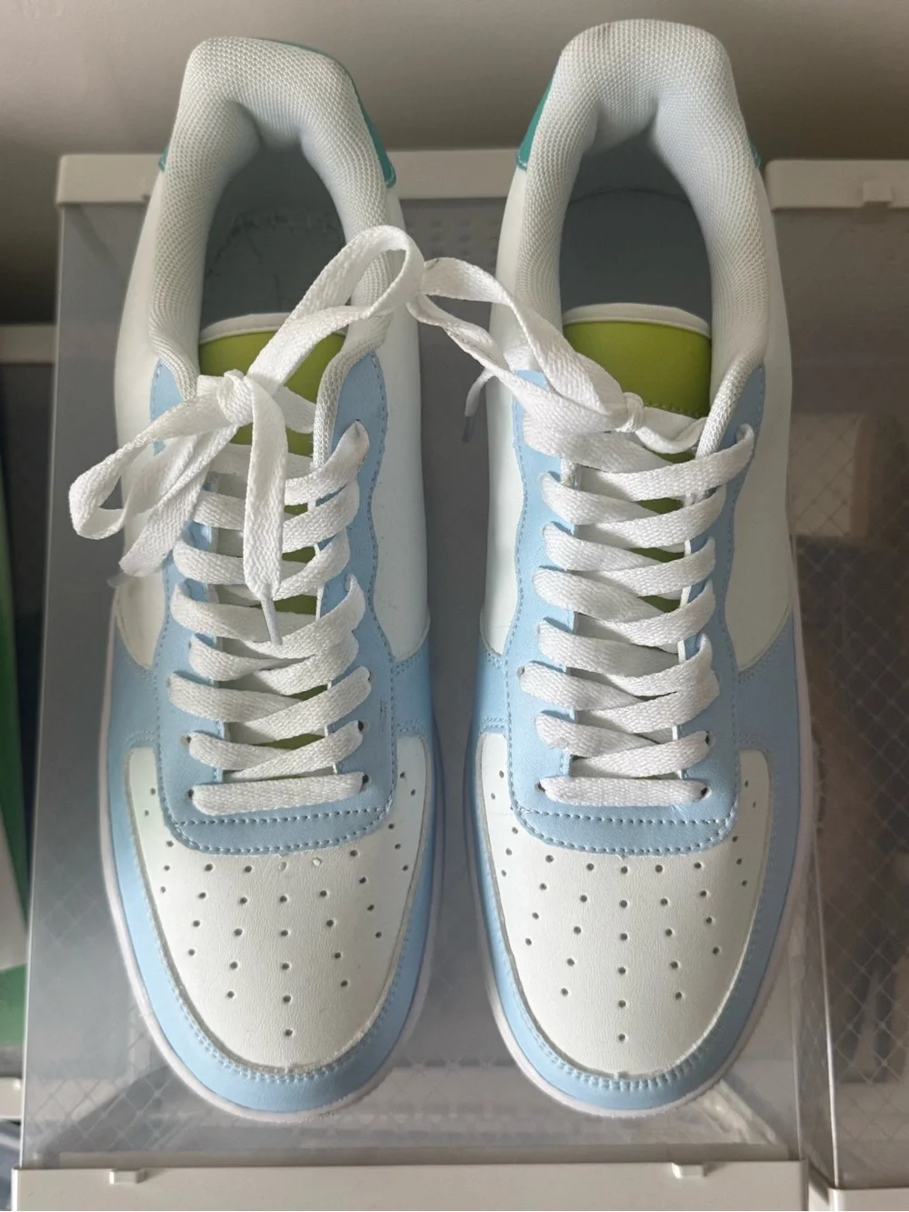 Women’s Low-Top Casual Sneakers in Light Blue, Lime and White